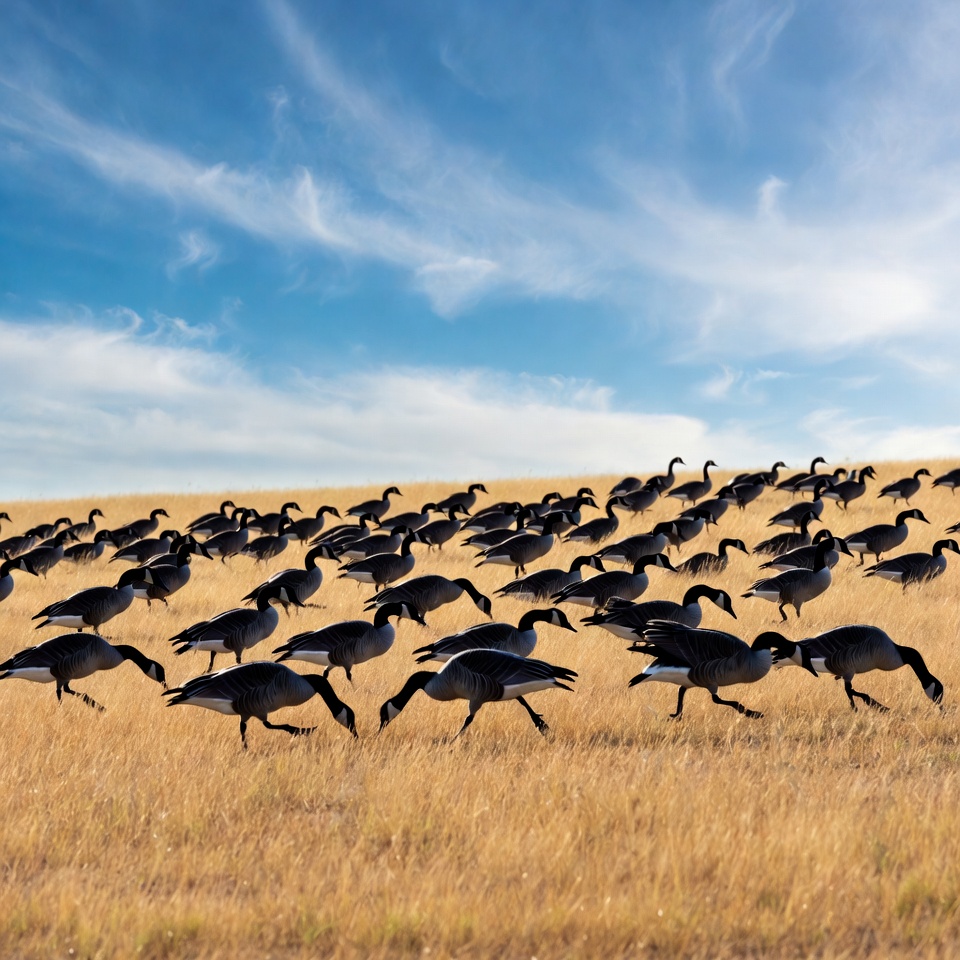 Flocks of birds in golden field Flocks of birds in golden field