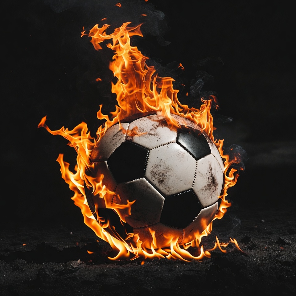 Soccer ball on fire in dark setting Soccer ball on fire in dark setting