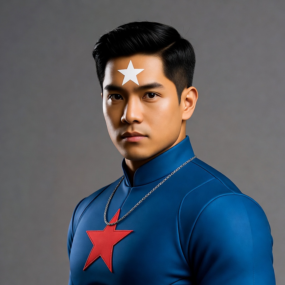 Hero in blue costume with star Hero in blue costume with star