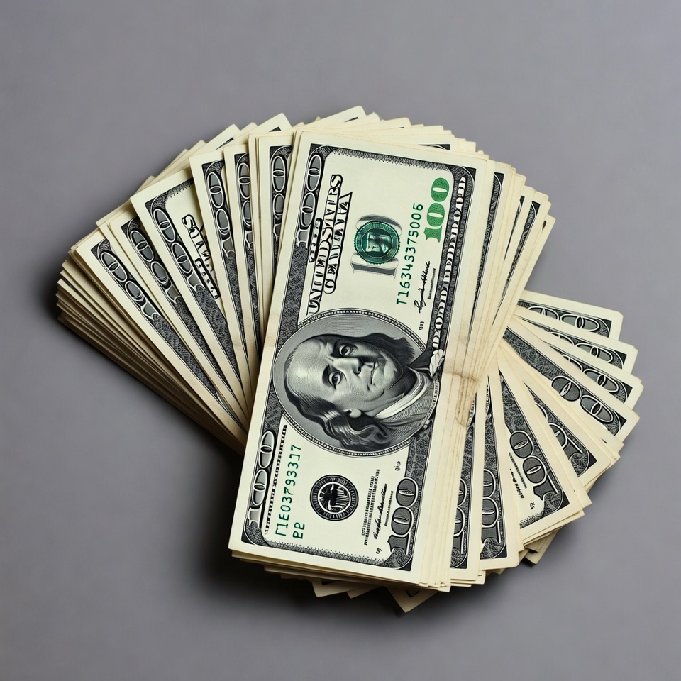 Stacks of hundred dollar bills displayed Stacks of hundred dollar bills displayed