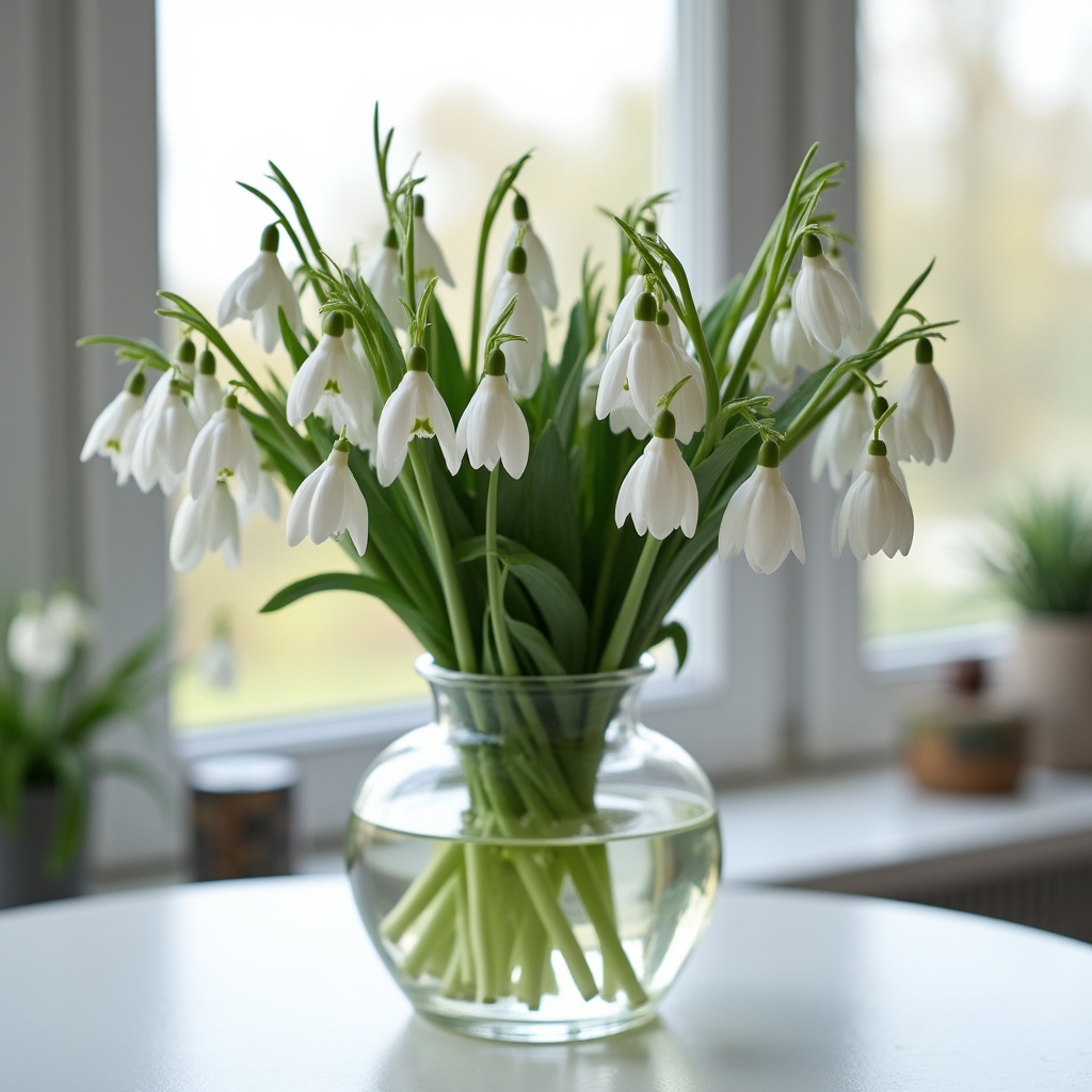 Snowdrop flowers in a glass vase Snowdrop flowers in a glass vase
