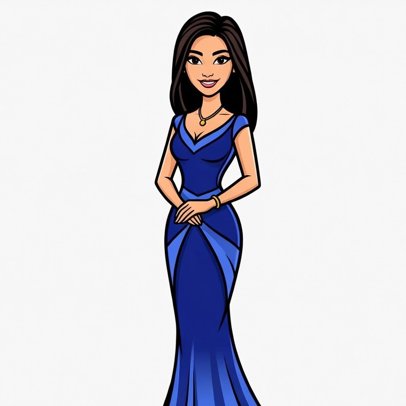 Cartoon character in blue dress standing Cartoon character in blue dress standing