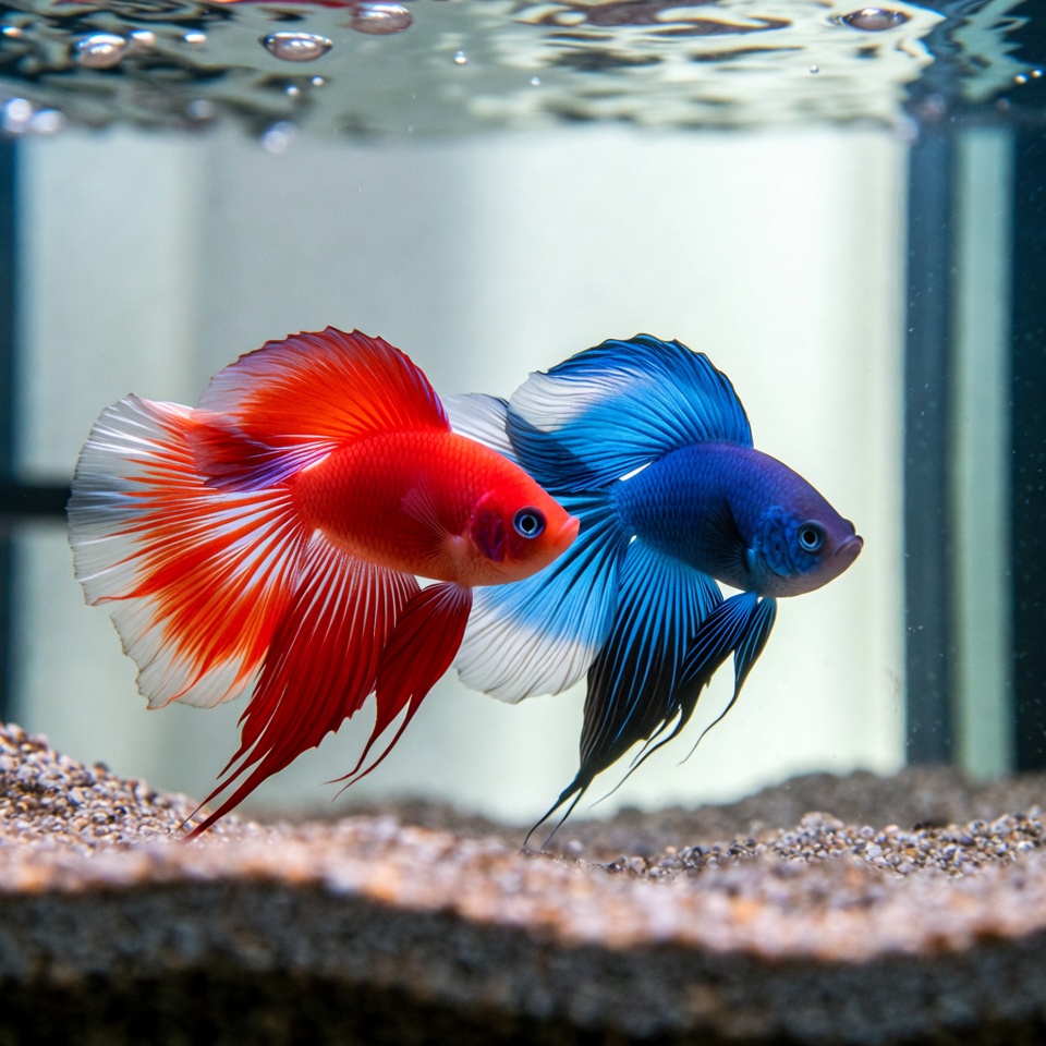 Two betta fish swimming together Two betta fish swimming together