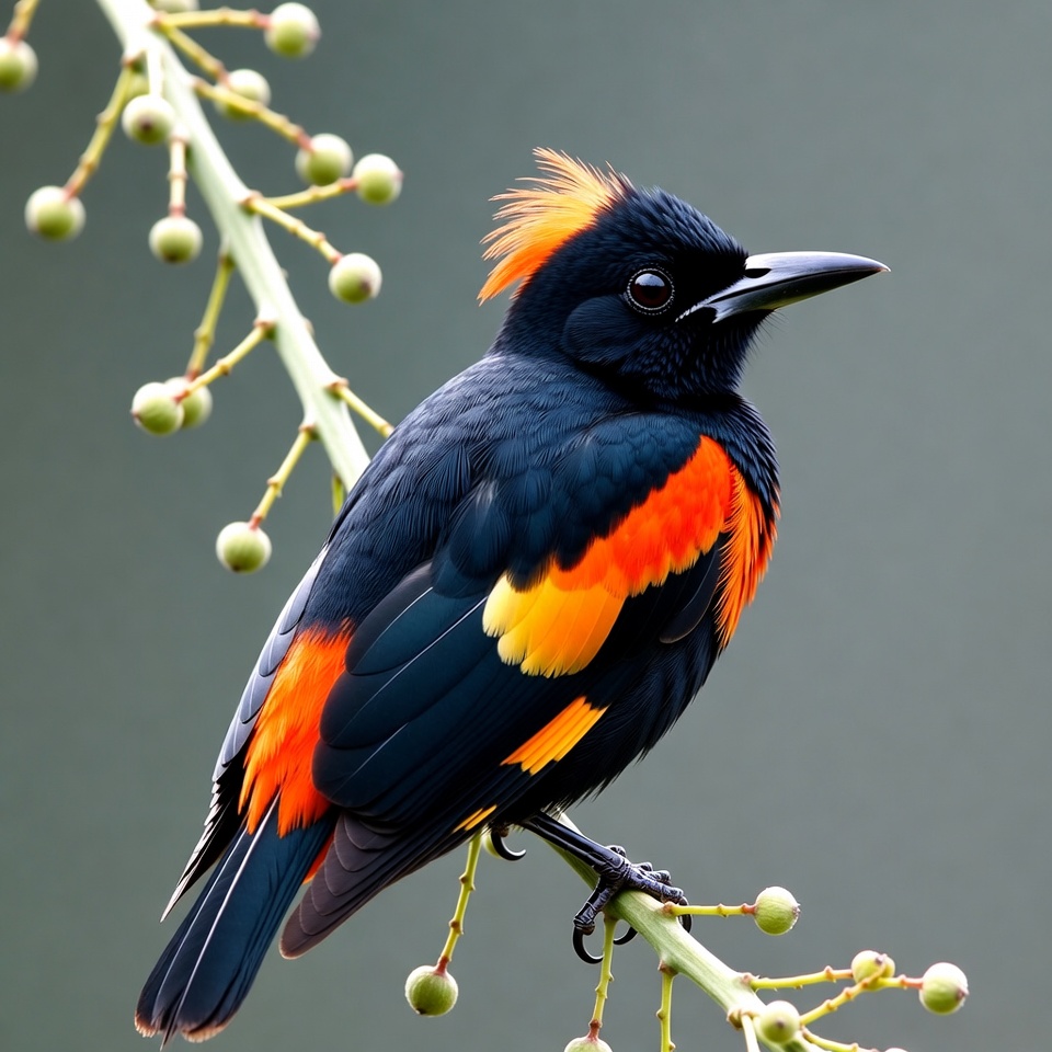 Bird perched on branch displaying colors Bird perched on branch displaying colors