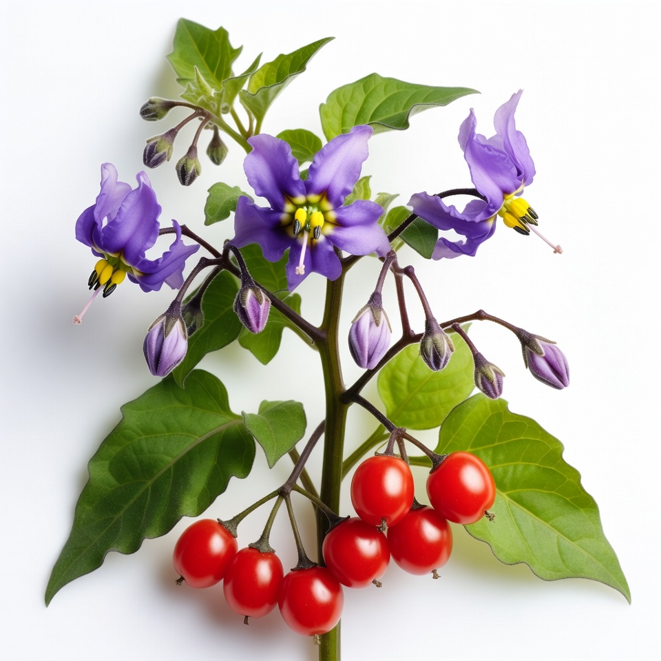 Purple flowers and red berries arrangement Purple flowers and red berries arrangement