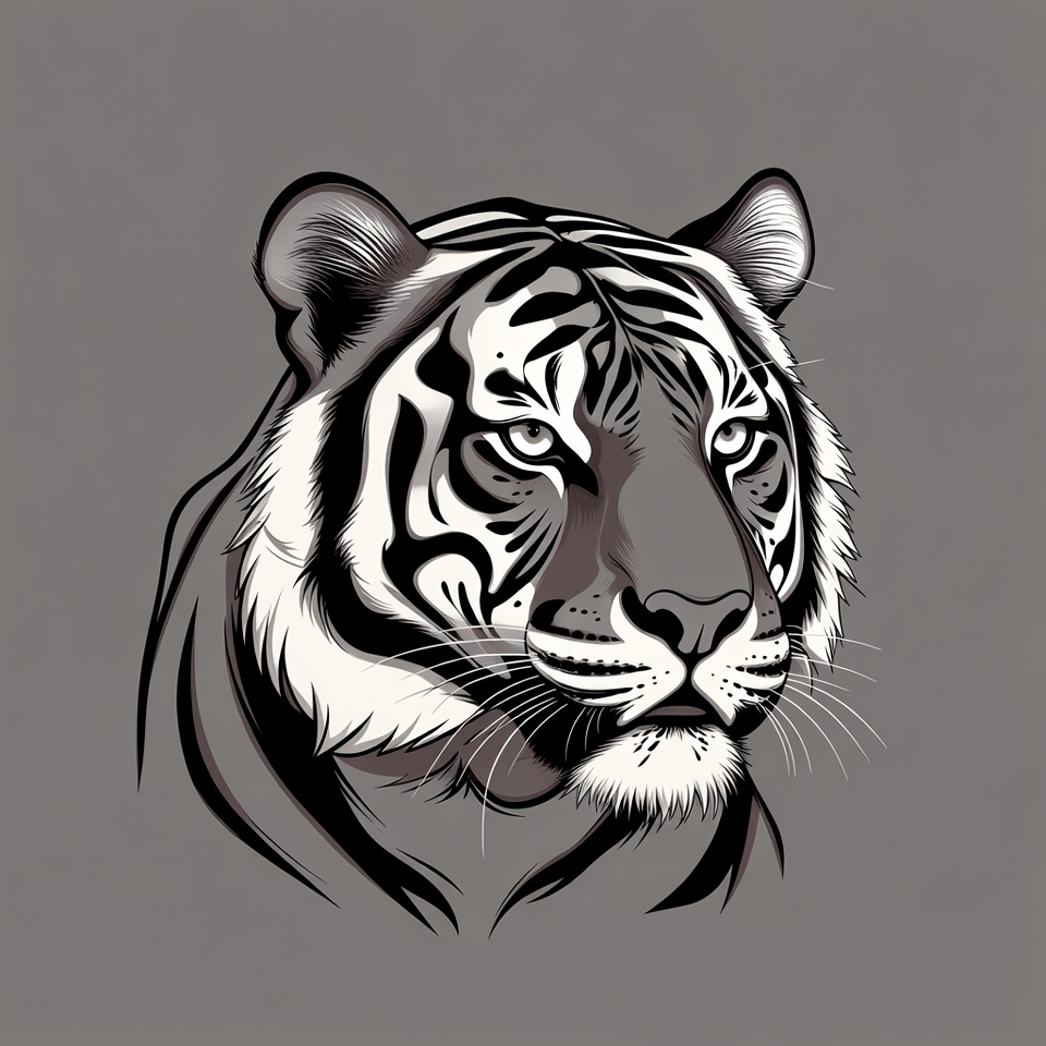 Tiger head drawing on a gray background Tiger head drawing on a gray background