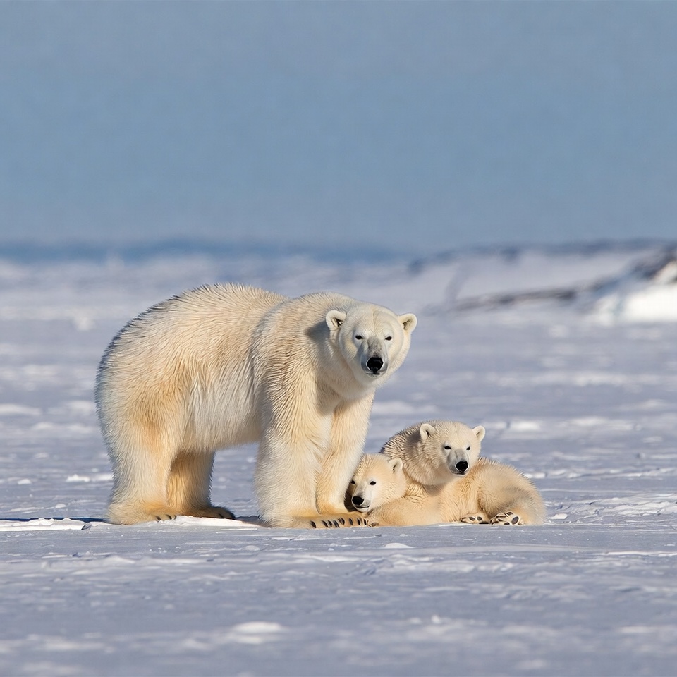 Polar bears on snowy landscape Polar bears on snowy landscape