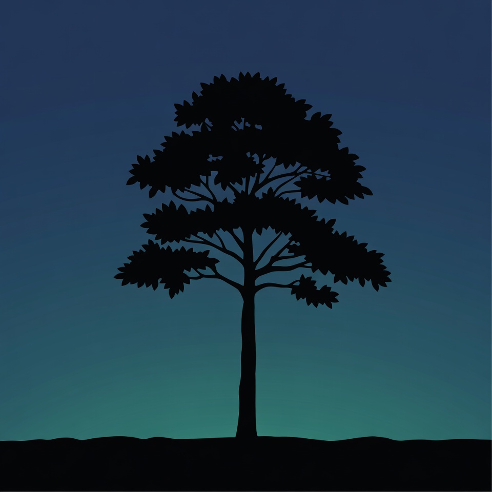 Dark silhouette of a tree at dusk Dark silhouette of a tree at dusk
