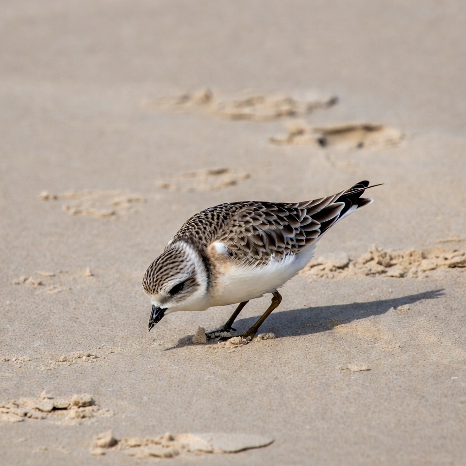 Bird foraging on sandy beach Bird foraging on sandy beach
