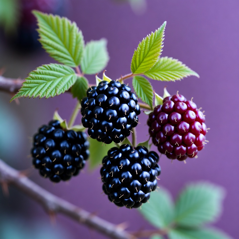 Blackberries growing on bush in daylight Blackberries growing on bush in daylight