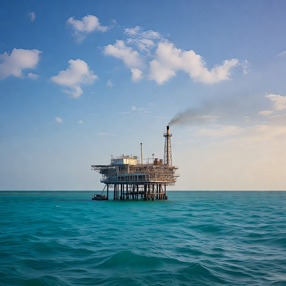 Oil platform in ocean during sunset Oil platform in ocean during sunset