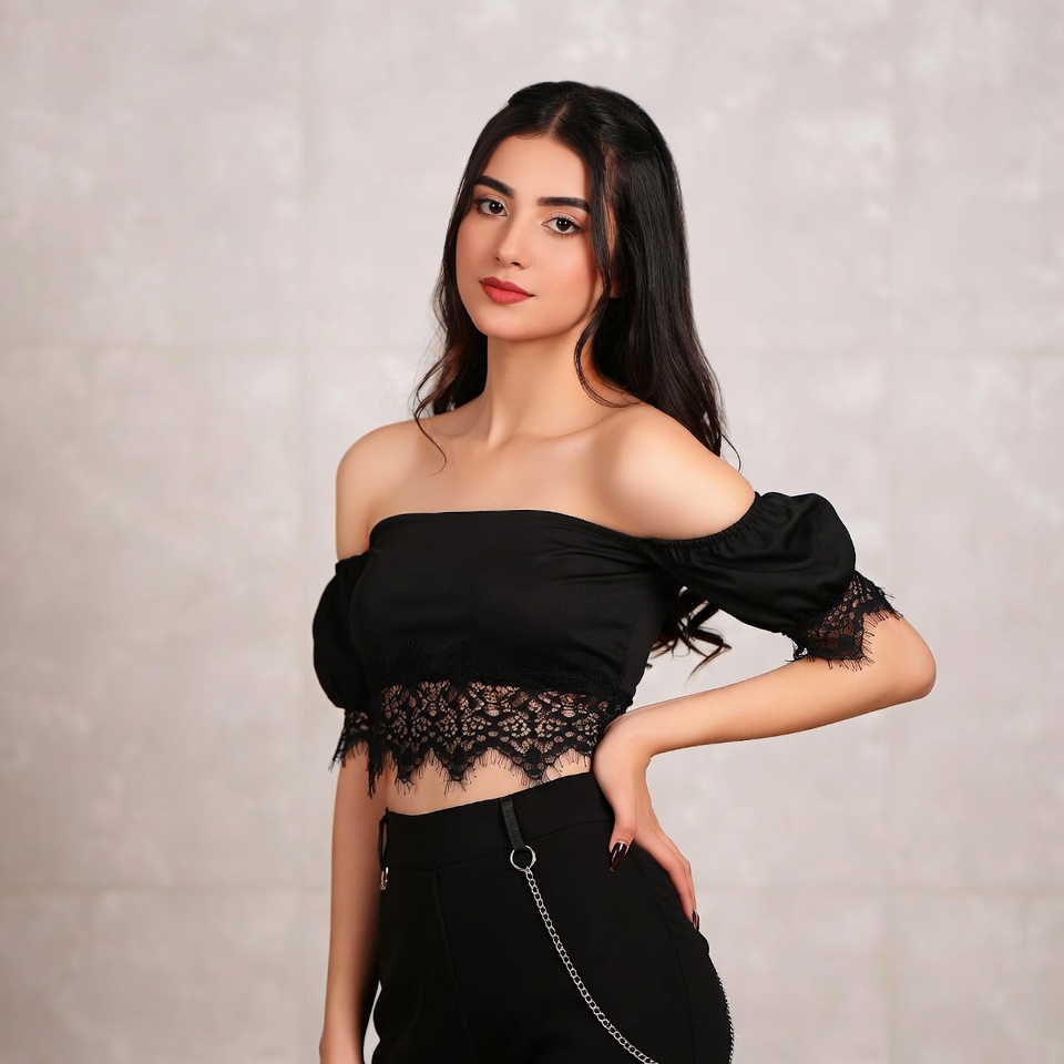 Young woman poses in black outfit Young woman poses in black outfit