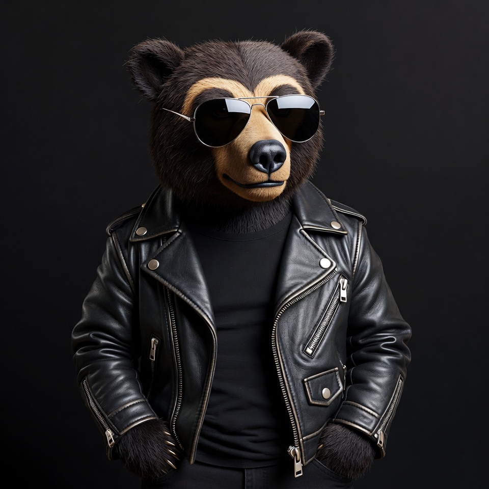 Bear in leather jacket with sunglasses Bear in leather jacket with sunglasses