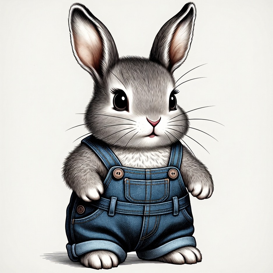 Cute rabbit in blue overalls Cute rabbit in blue overalls
