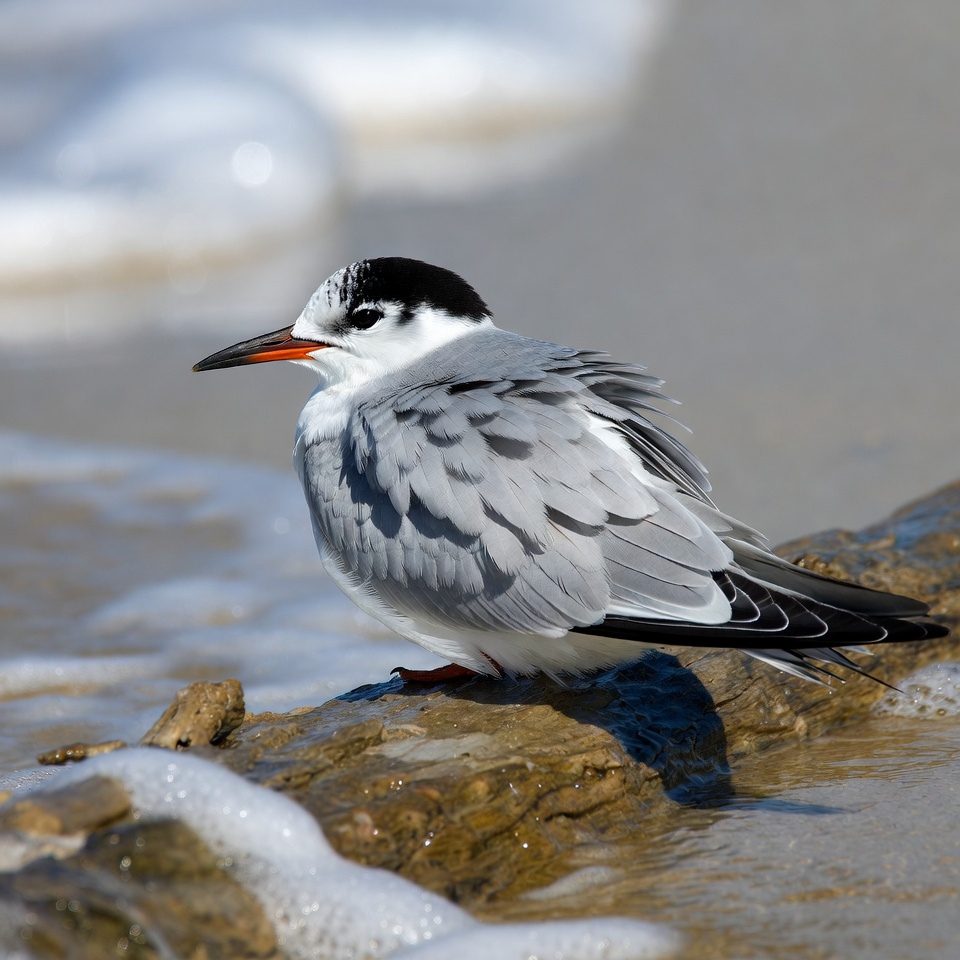 Bird resting on a rock by the beach Bird resting on a rock by the beach