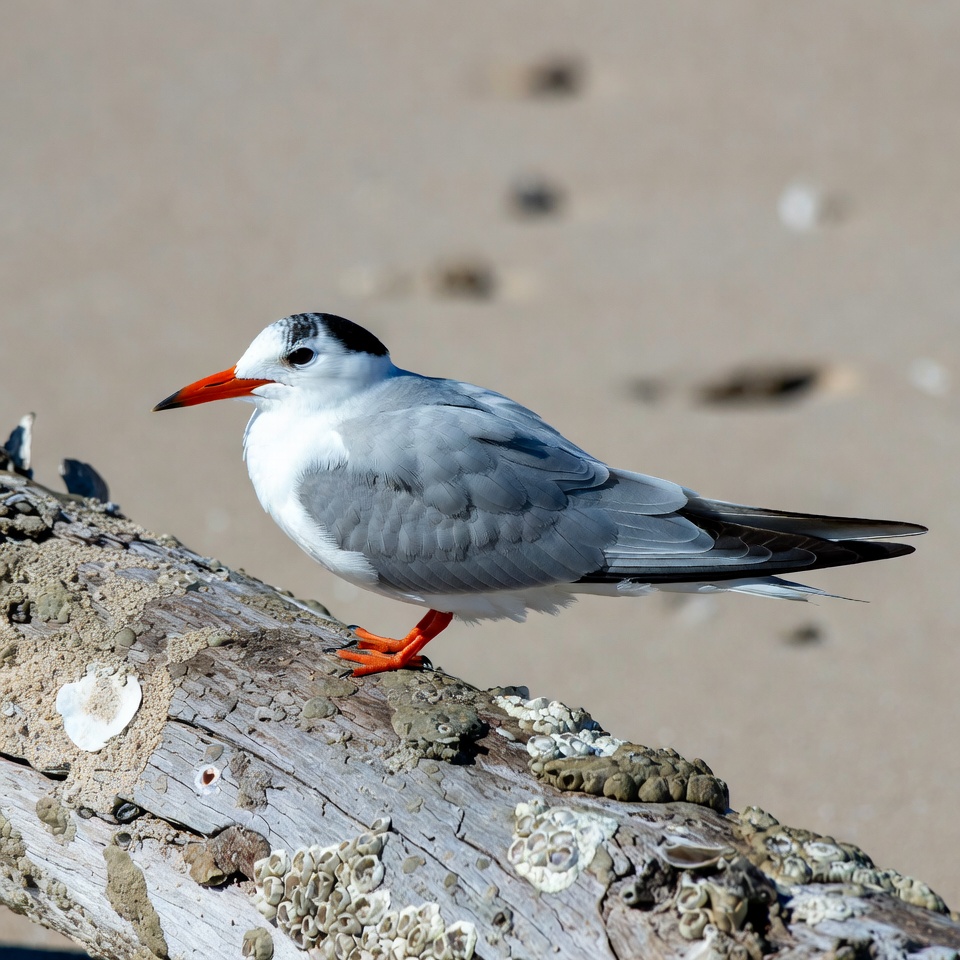 Bird standing on driftwood by the shore Bird standing on driftwood by the shore