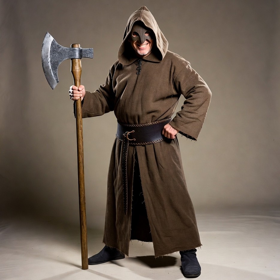 Warrior in brown robe with axe Warrior in brown robe with axe