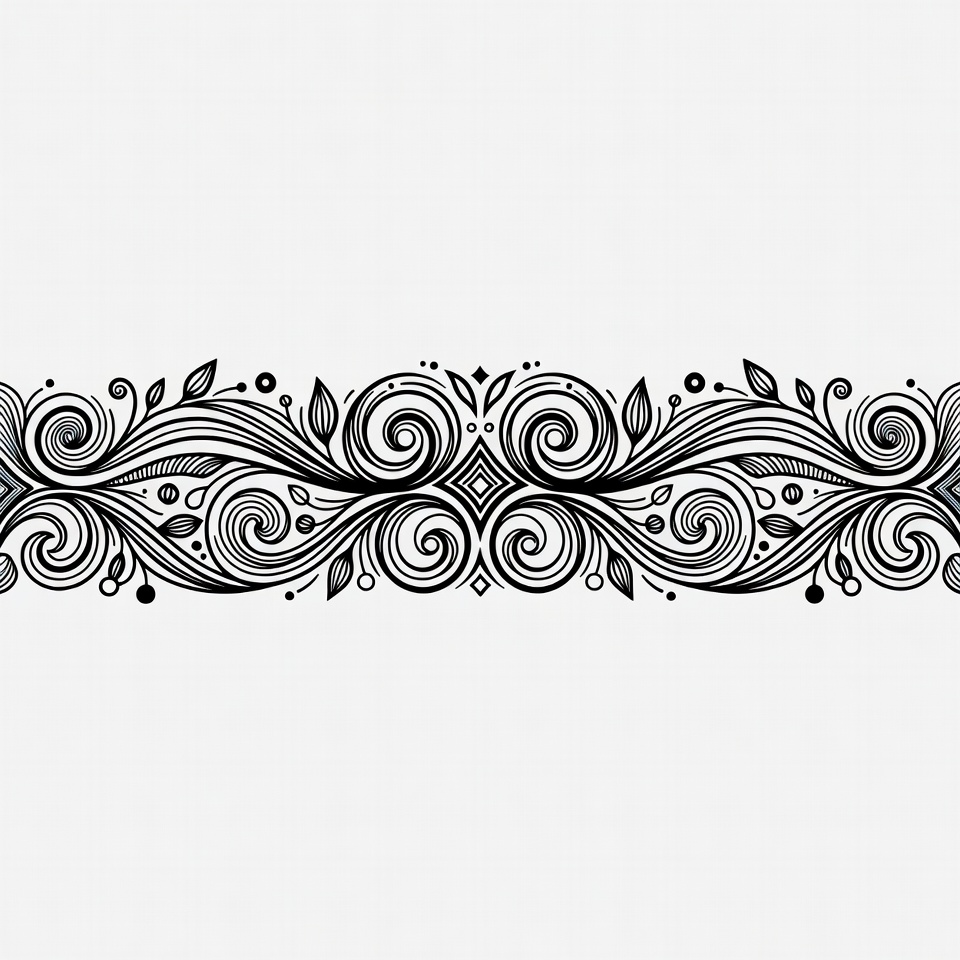 Decorative swirl pattern with leaves and shapes Decorative swirl pattern with leaves and shapes