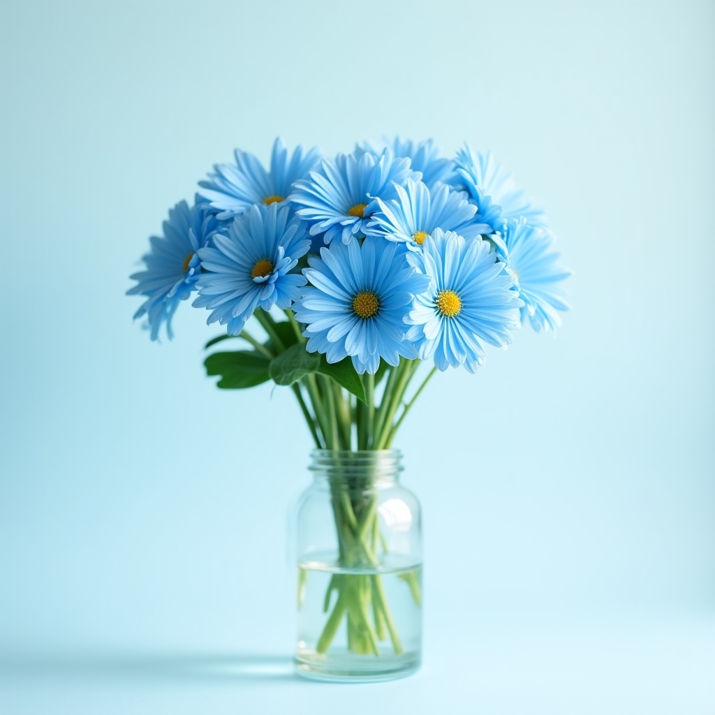 Bright blue flowers in a clear vase Bright blue flowers in a clear vase