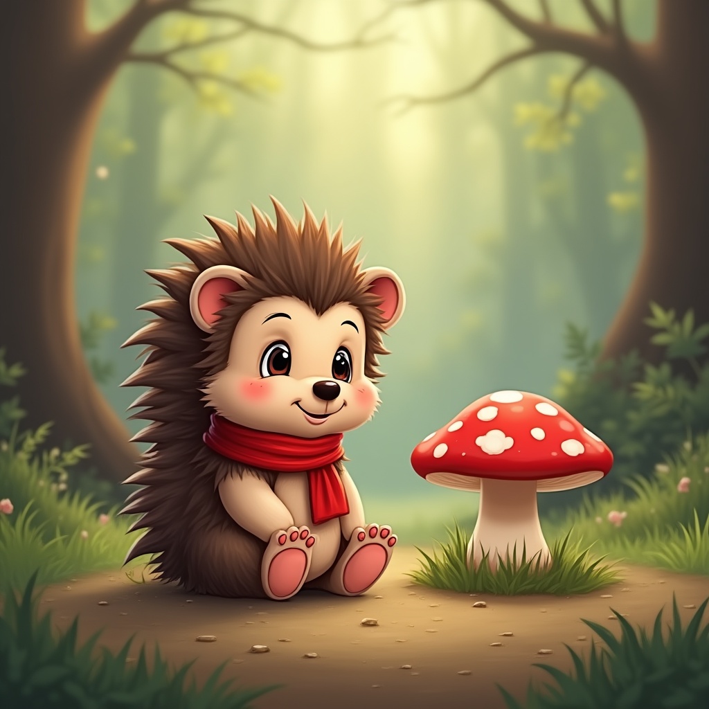 Cute hedgehog sits near mushroom Cute hedgehog sits near mushroom