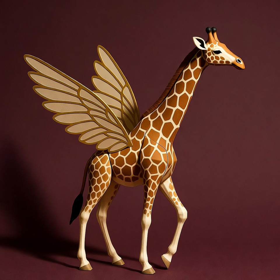 Giraffe with wings in studio setting Giraffe with wings in studio setting