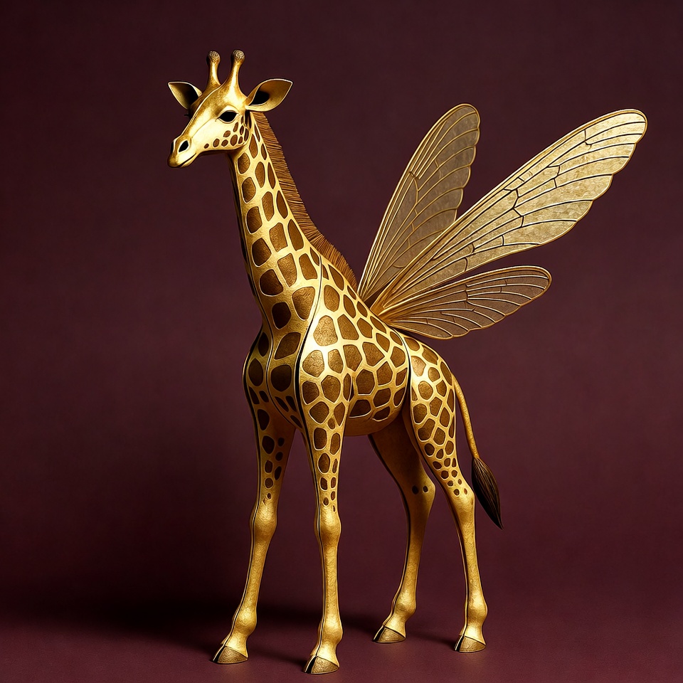 Golden giraffe with wings in art Golden giraffe with wings in art