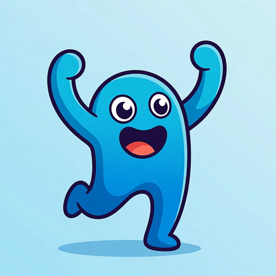 Blue character dancing happily in a cartoon style Blue character dancing happily in a cartoon style