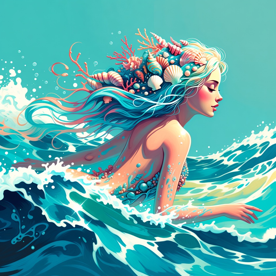 Mermaid in ocean waves with coral Mermaid in ocean waves with coral