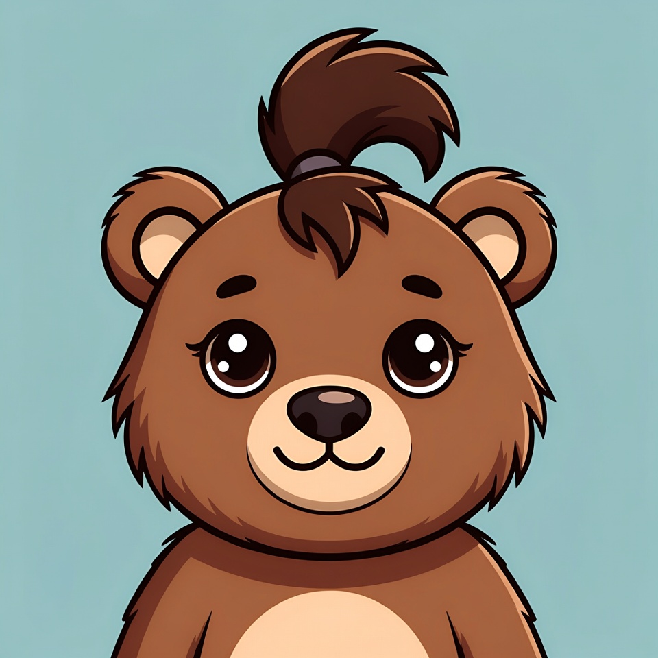Cute cartoon bear with a hairstyle Cute cartoon bear with a hairstyle