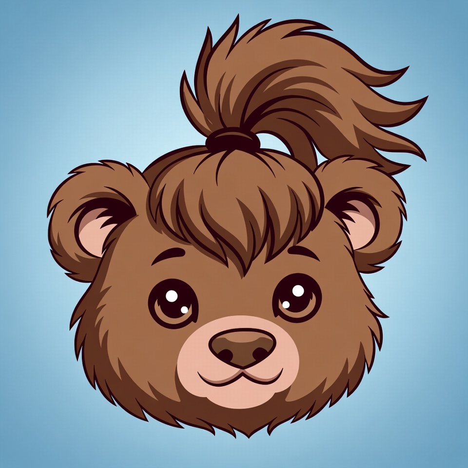 Cute bear with ponytail hairstyle Cute bear with ponytail hairstyle
