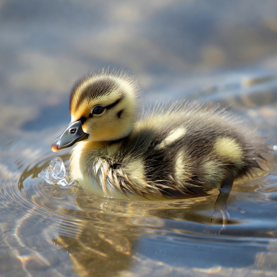Duckling swims in clear water Duckling swims in clear water