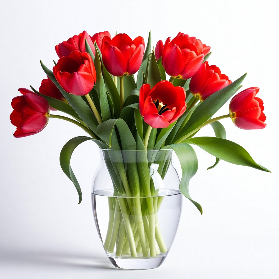 Red tulips in clear vase Red tulips in clear vase