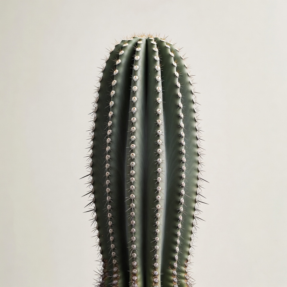 Cactus with vertical ridges on a light background Cactus with vertical ridges on a light background