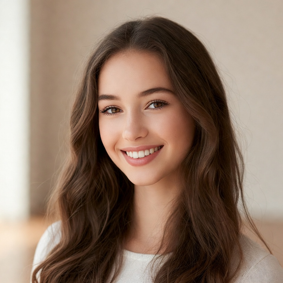Young woman smiling indoors with natural light Young woman smiling indoors with natural light