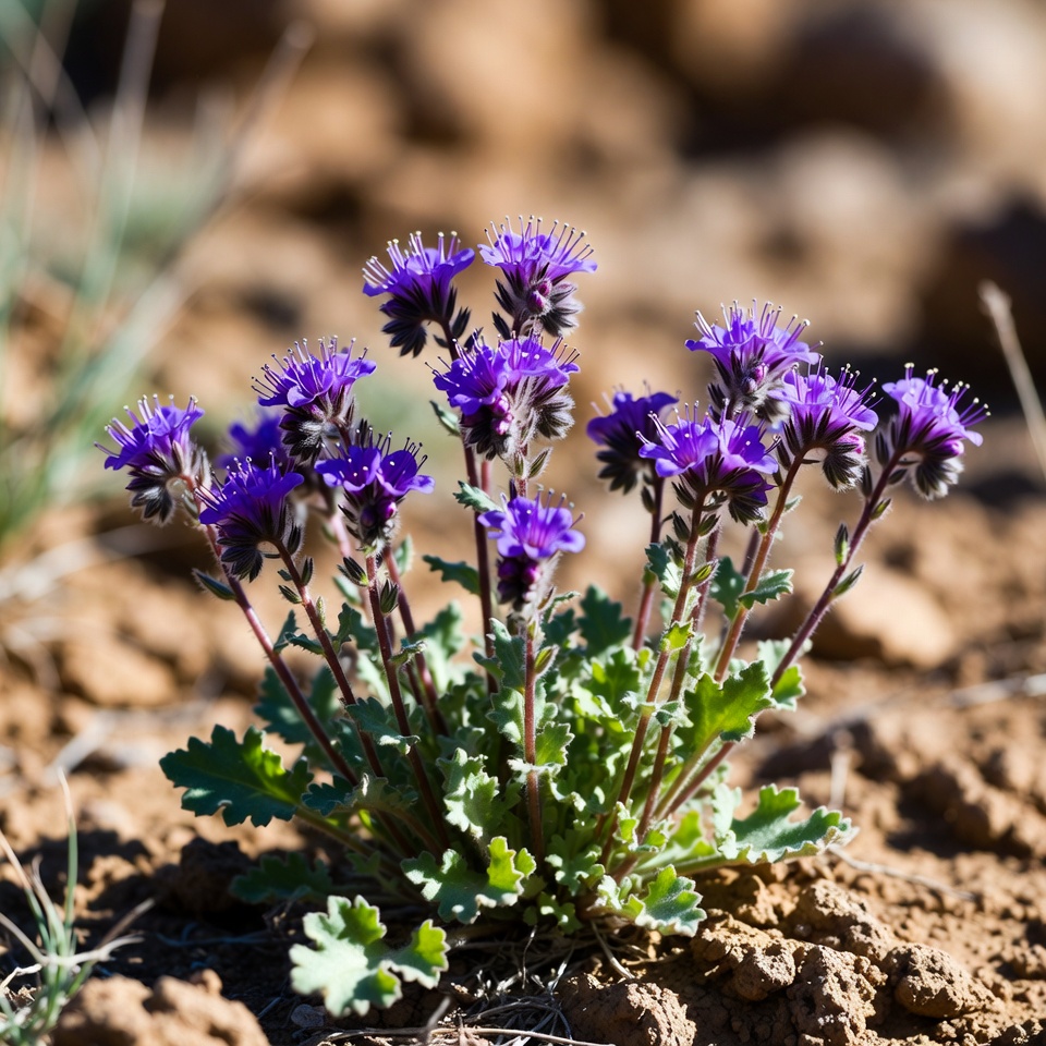 Purple flowers growing in dry soil Purple flowers growing in dry soil