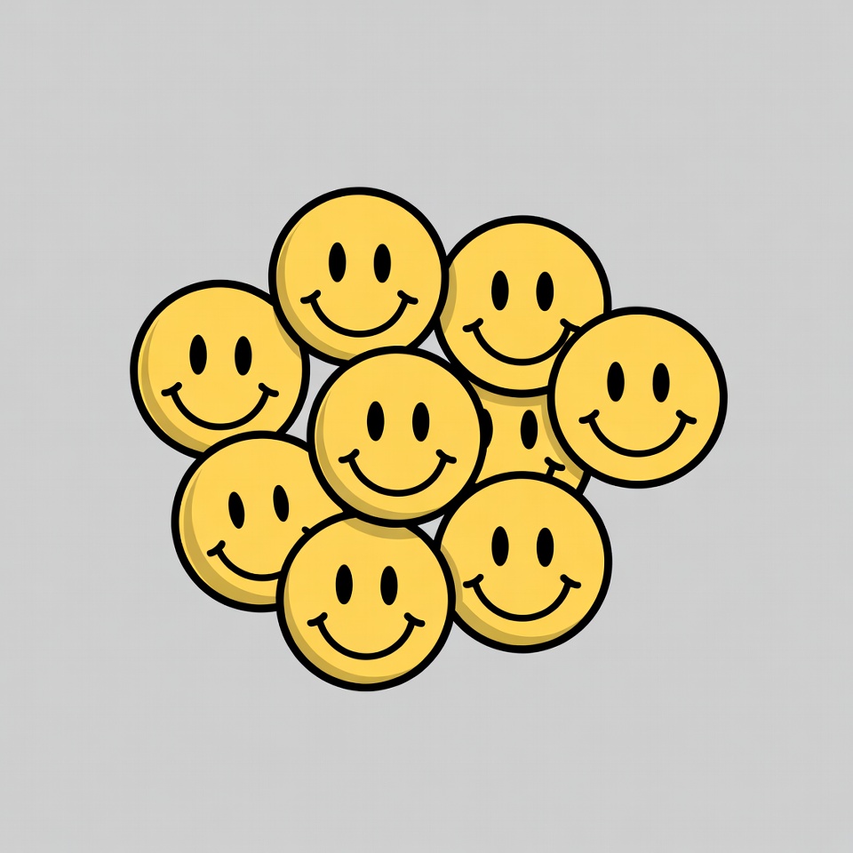 Group of yellow smiley faces on gray background Group of yellow smiley faces on gray background