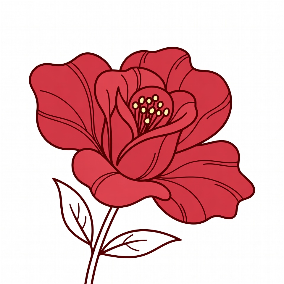 Red flower with detailed petals and stem Red flower with detailed petals and stem