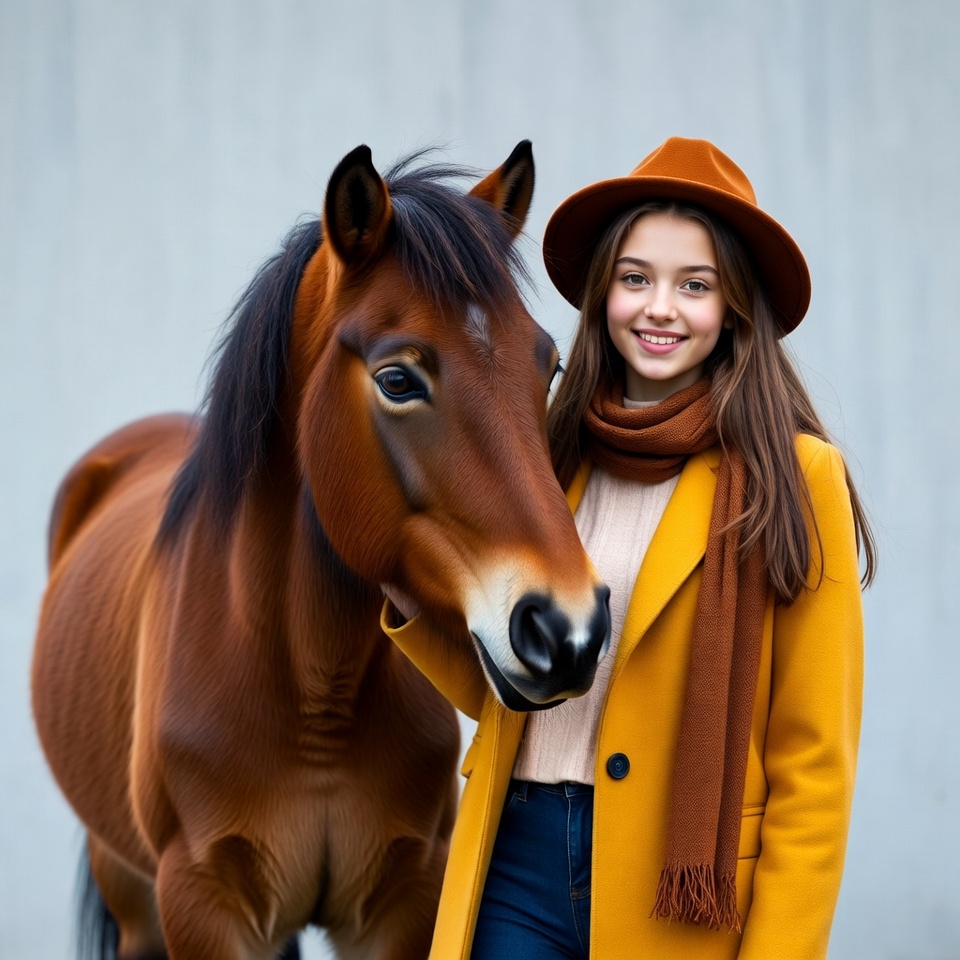 Girl with horse in a hat Girl with horse in a hat