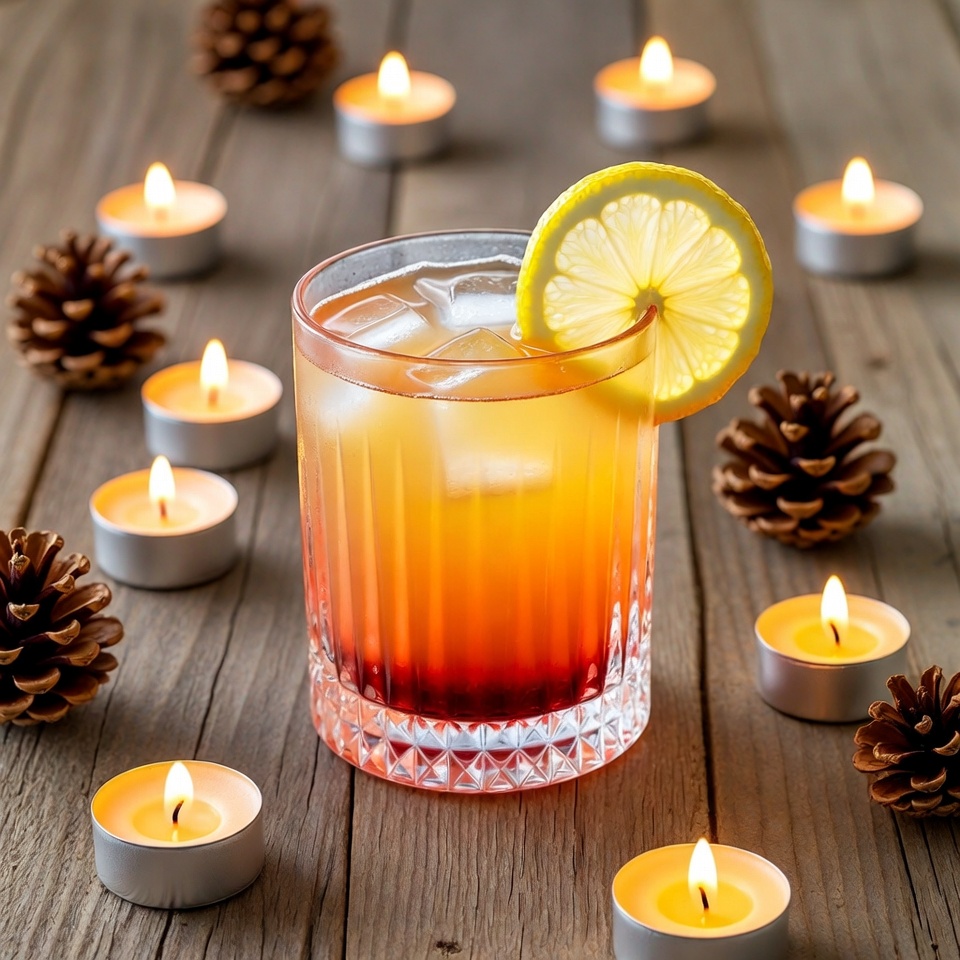 Drink with candlelight and pinecones Drink with candlelight and pinecones