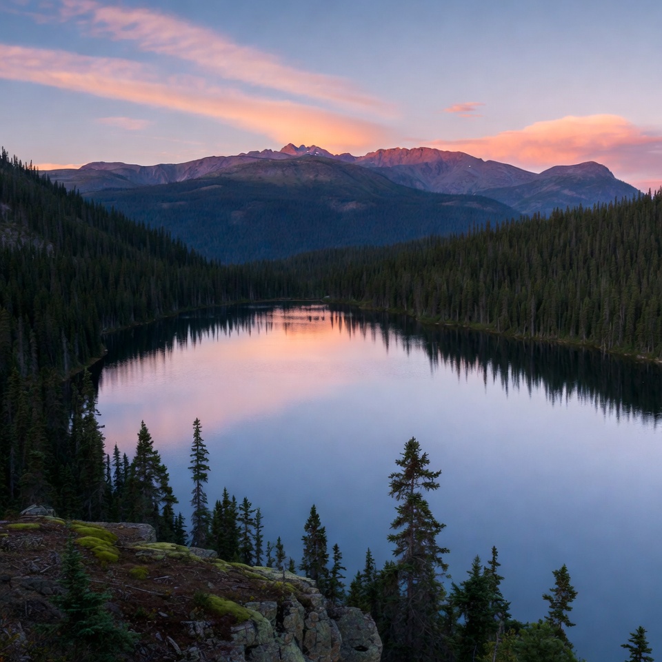 Sunset over mountain lake Sunset over mountain lake
