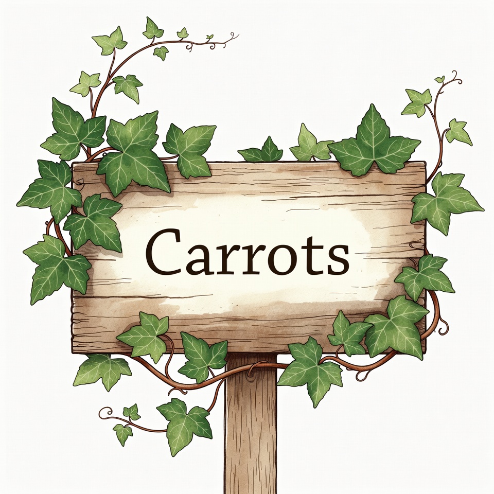 Carrots sign with vines and leaves Carrots sign with vines and leaves