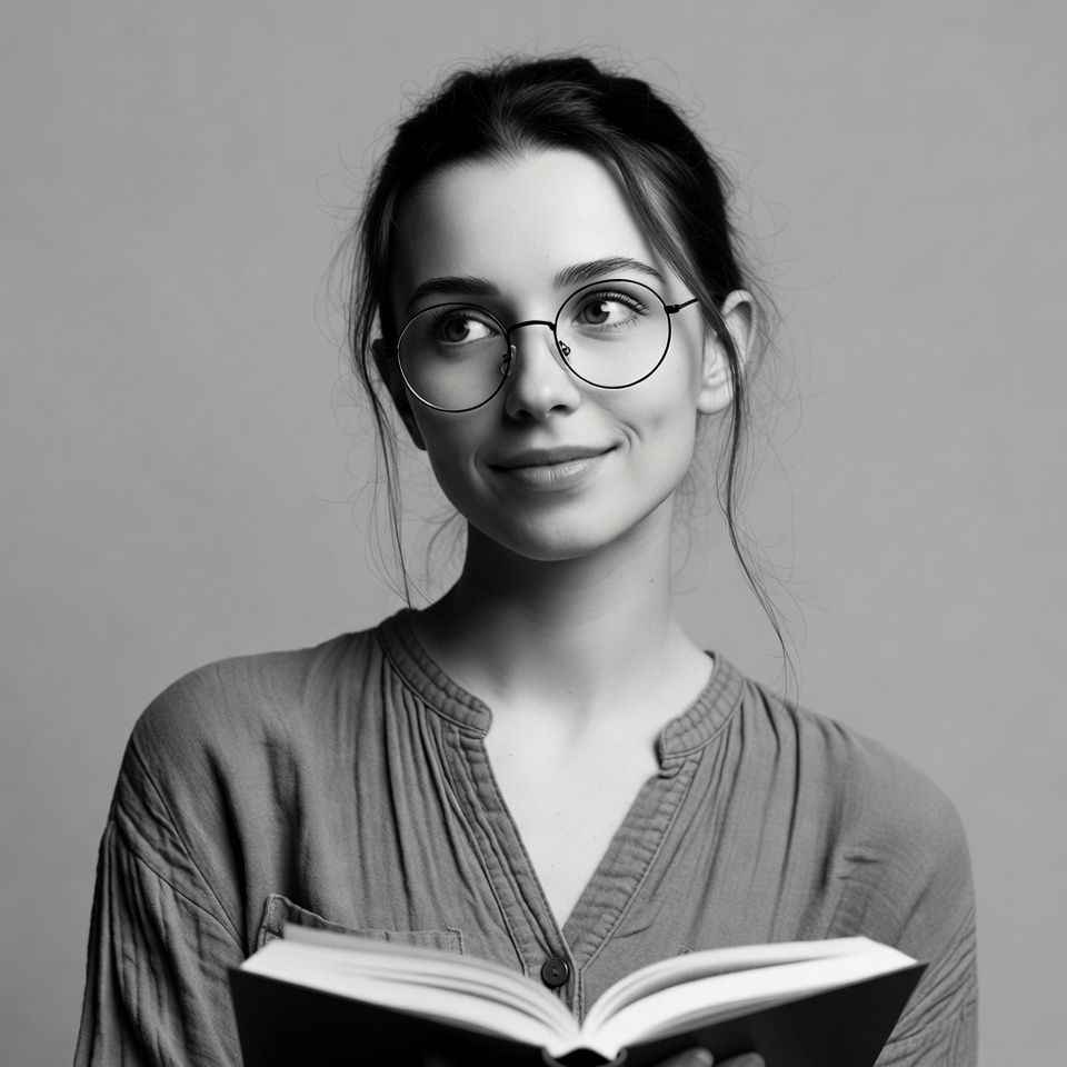 Reading indoors with glasses during daytime Reading indoors with glasses during daytime