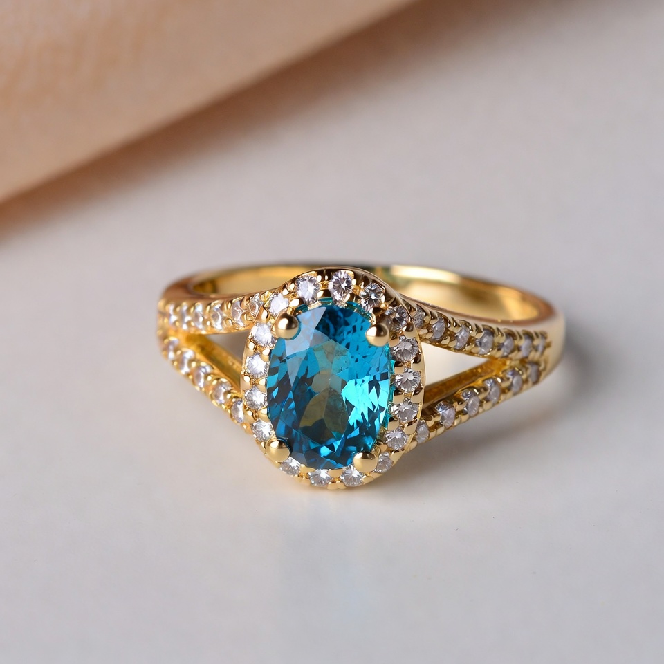 Gold ring with blue gemstone and stones Gold ring with blue gemstone and stones