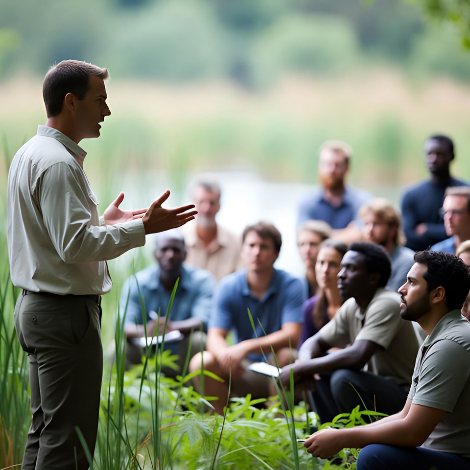 Group learning by the lake shore Group learning by the lake shore