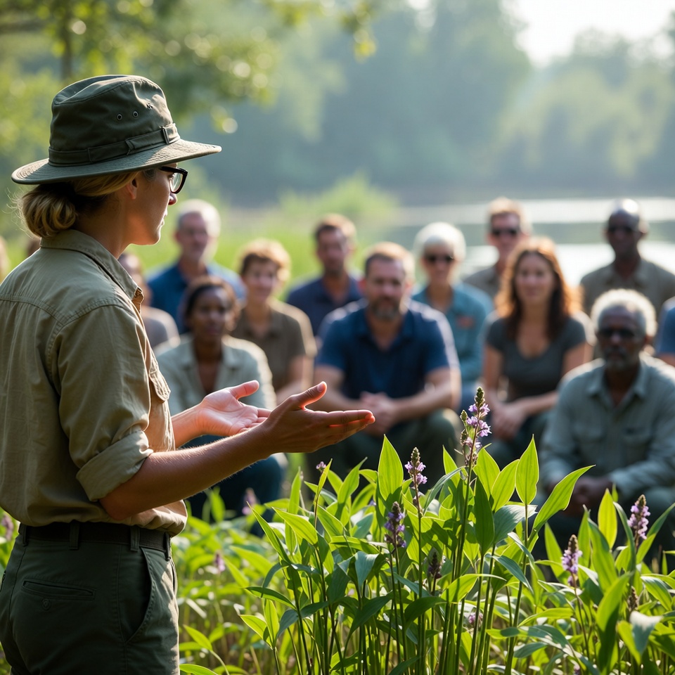 Nature guide speaks to group Nature guide speaks to group