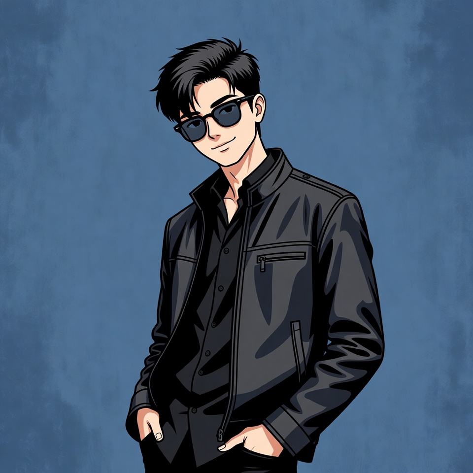 Young man in black clothing poses Young man in black clothing poses