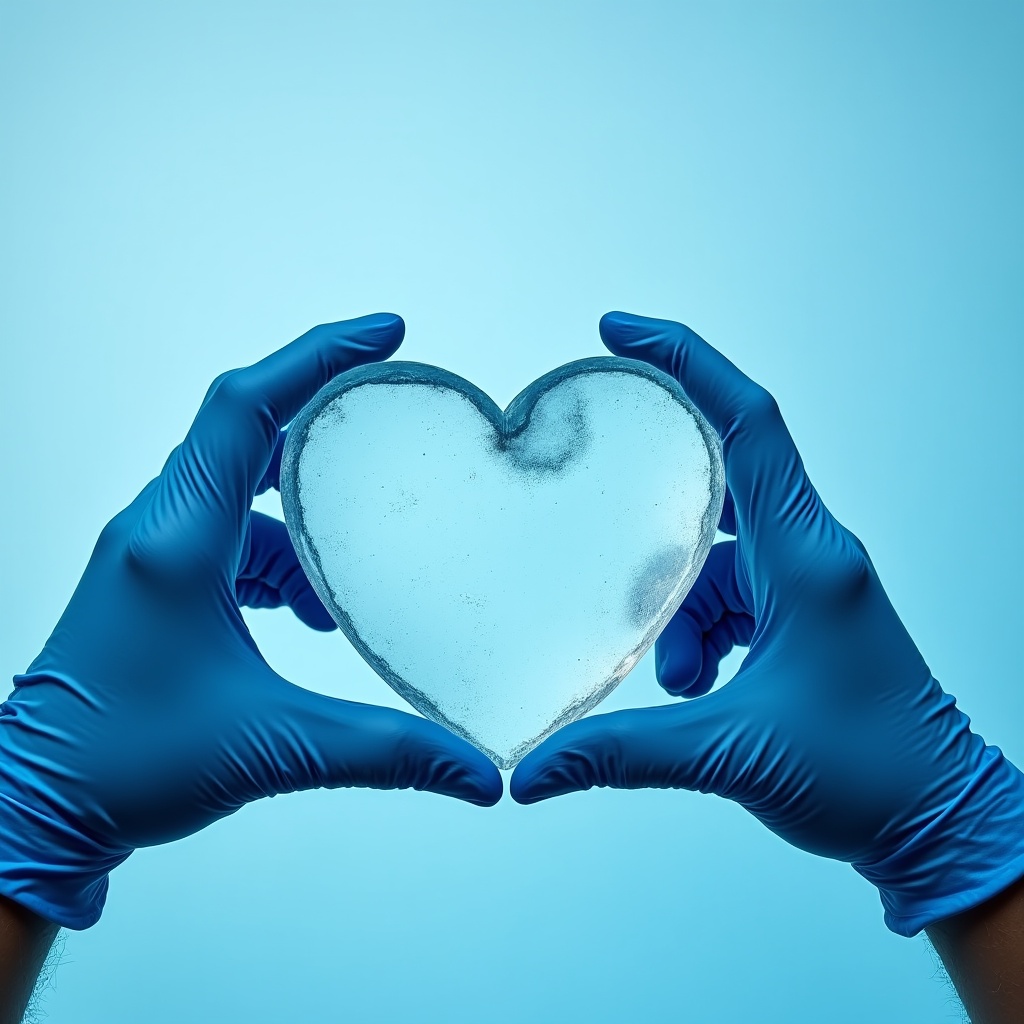 Hands holding heart-shaped ice Hands holding heart-shaped ice