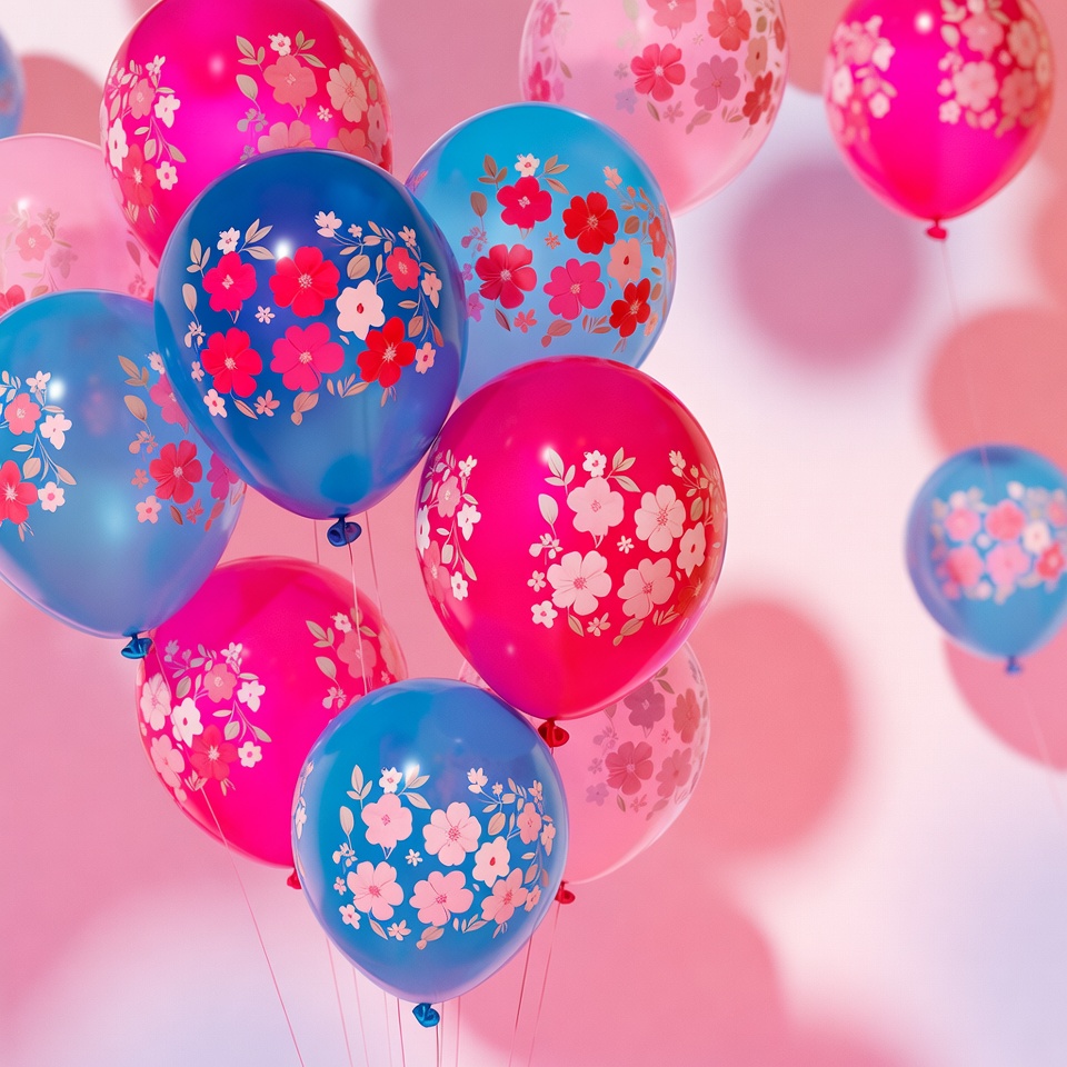 Colorful balloons with flower designs Colorful balloons with flower designs