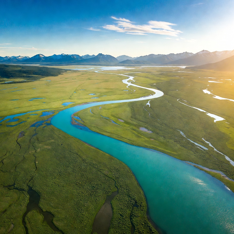 Winding river through green landscape Winding river through green landscape