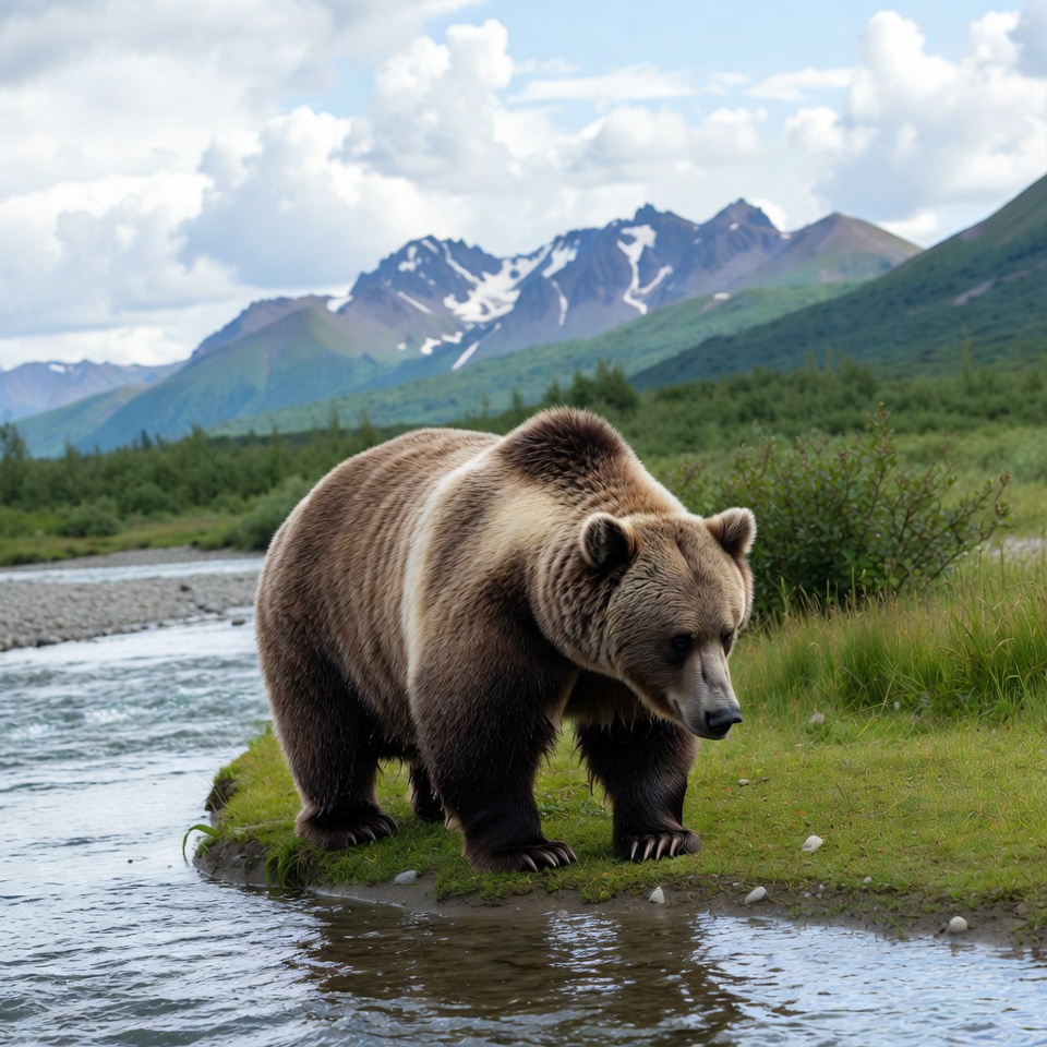 Grizzly bear walking by river Grizzly bear walking by river